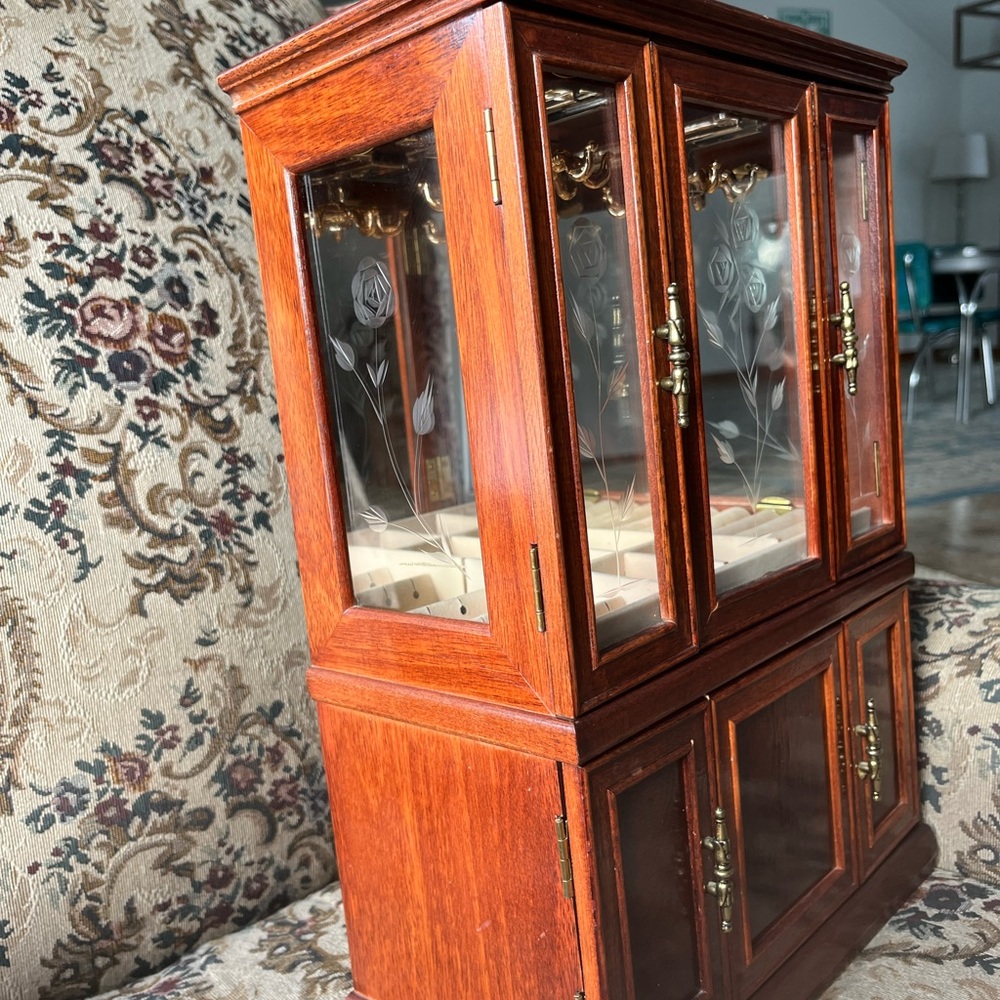 Elegant Wooden Jewelry Display Cabinet Vintage